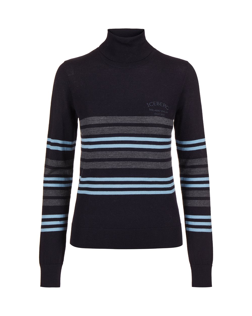 Multicolored long-sleeved turtleneck sweater in extra-fine Merino wool with Iceberg embroidery - New in | Iceberg - Official Website