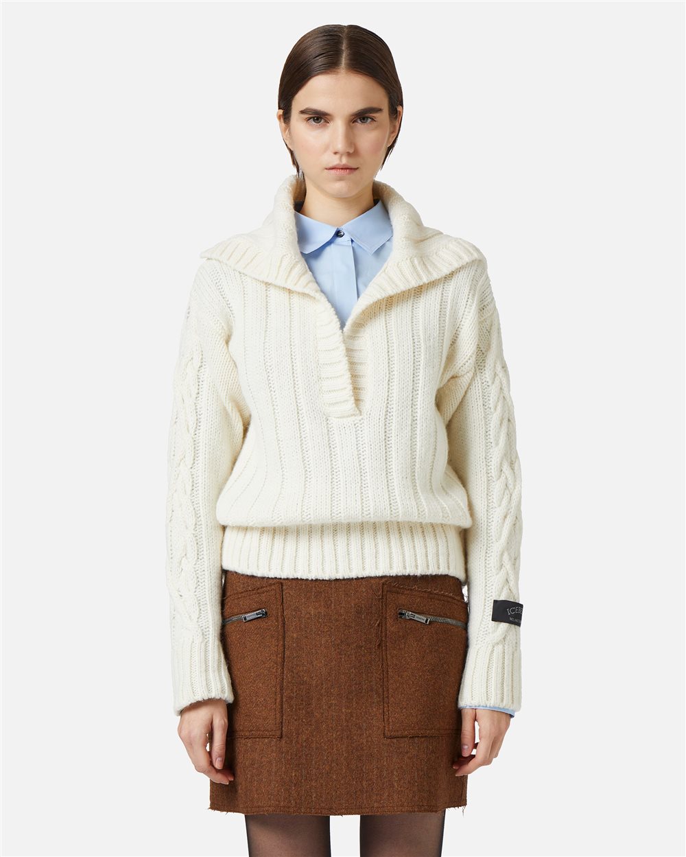 Polo in lana e alpaca: texture tridimensionale e design asimmetrico - Maglieria | Iceberg - Official Website