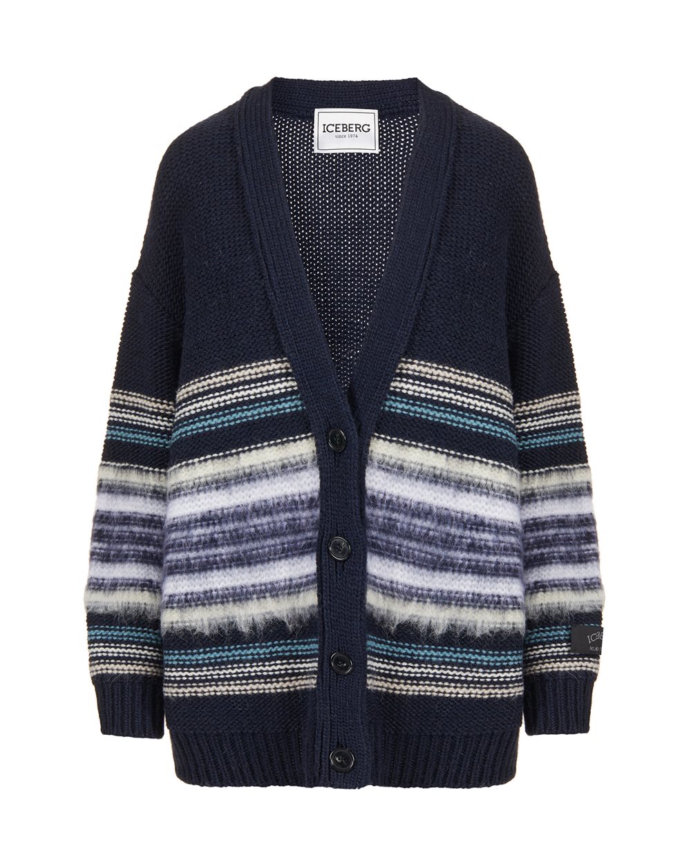 Strickjacke aus Wolle und Alpaka mit kardierten Streifen: Komfort und Textur im Vordergrund - Strickmode | Iceberg - Official Website
