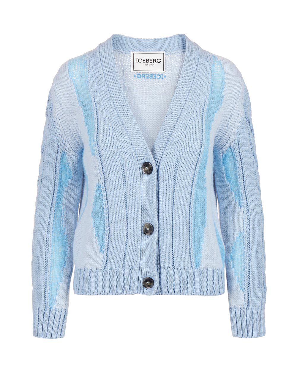 Light blue long-sleeved V-neck sweater in merino wool - Clothing | Iceberg - Official Website