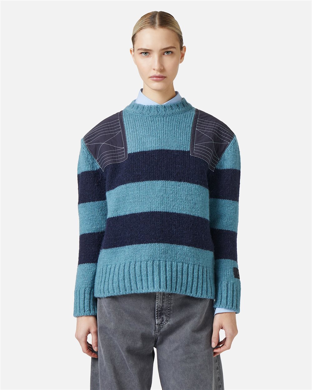 Maglia girocollo con righe a contrasto e dettagli tecnici - Maglieria | Iceberg - Official Website