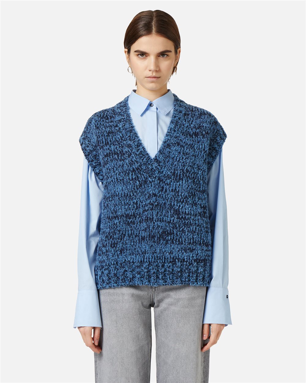 Multicolor vest in a wool-alpaca blend stocking stitch - New in | Iceberg - Official Website