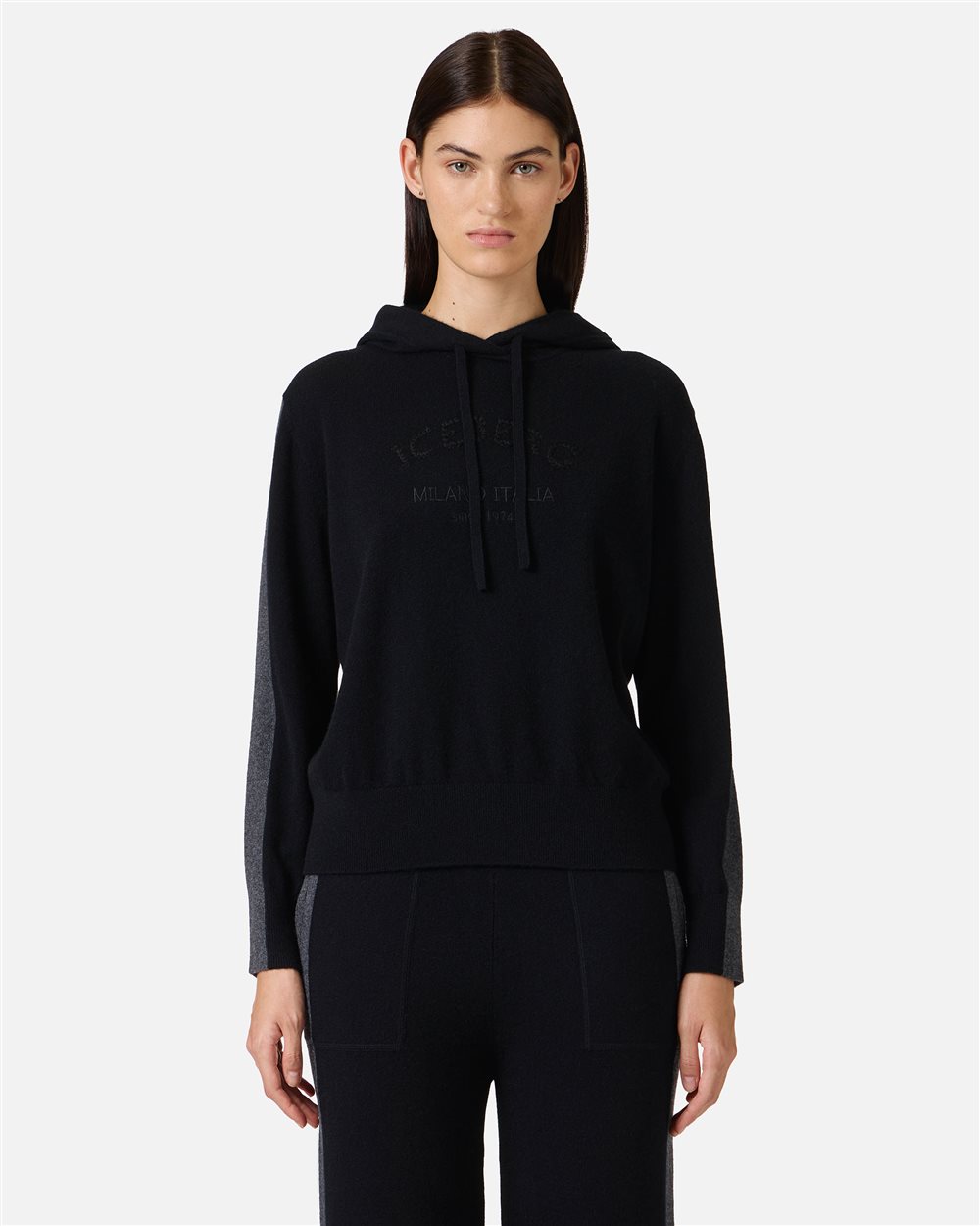 Black Cashmere Wool Hoodie - New in | Iceberg - Official Website