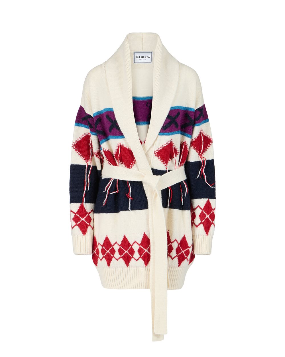 Strickjacke mit kontrastierenden Rauten - Strickmode | Iceberg - Official Website