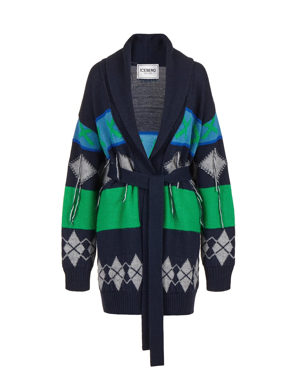 Strickjacke mit Rauten-Inlay - Strickmode | Iceberg - Official Website