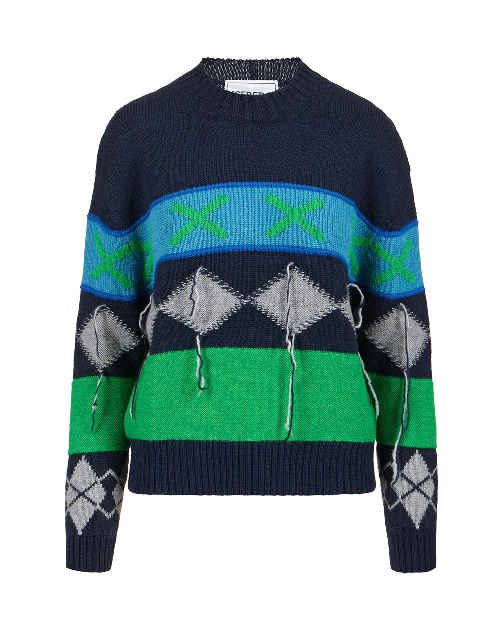 Pullover mit Rundhalsausschnitt mit Rauten-Inlay - Strickmode | Iceberg - Official Website