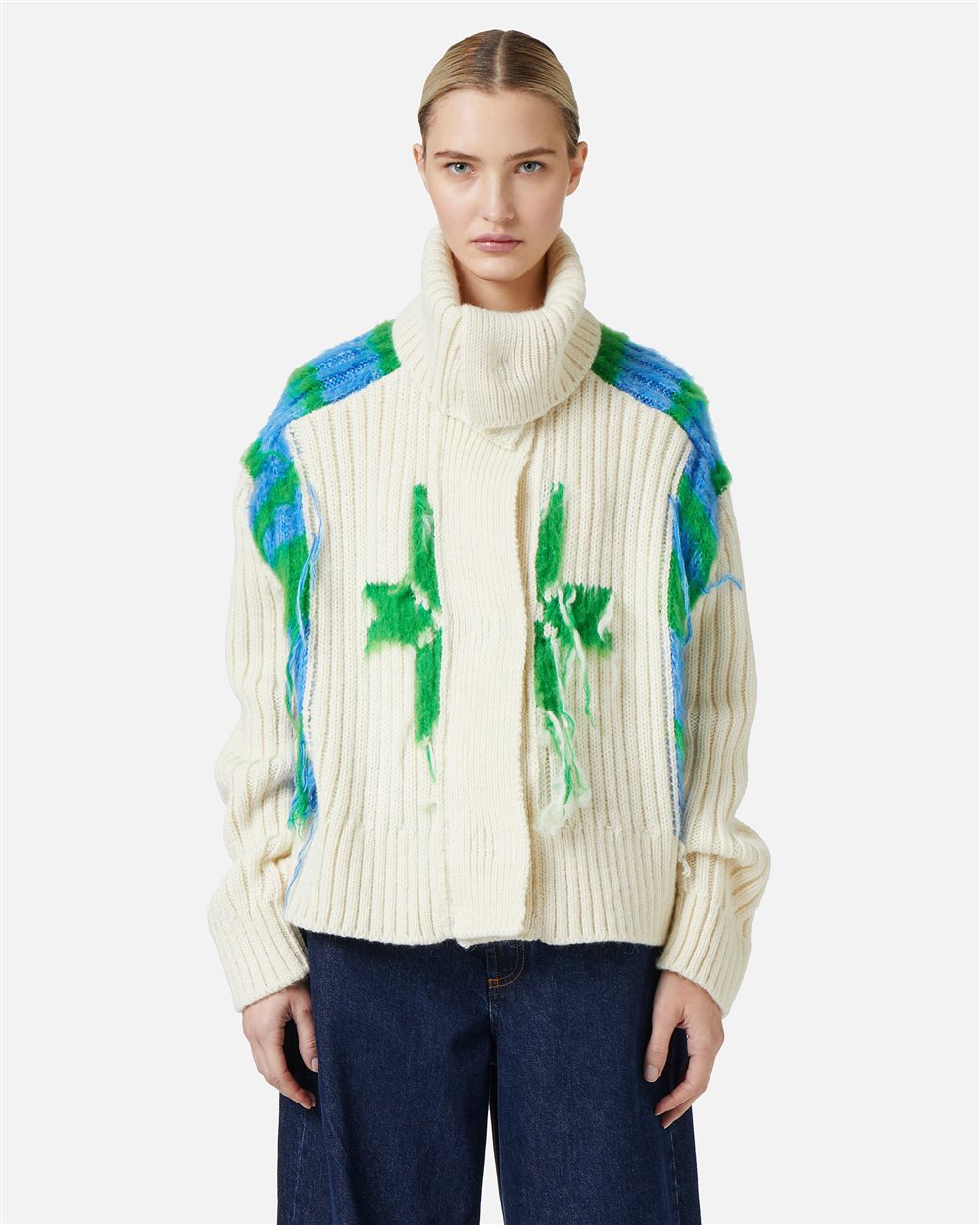 Strickjacke aus Wolle und Alpaka mit Hammerärmeln und originellen Details - Strickmode | Iceberg - Official Website