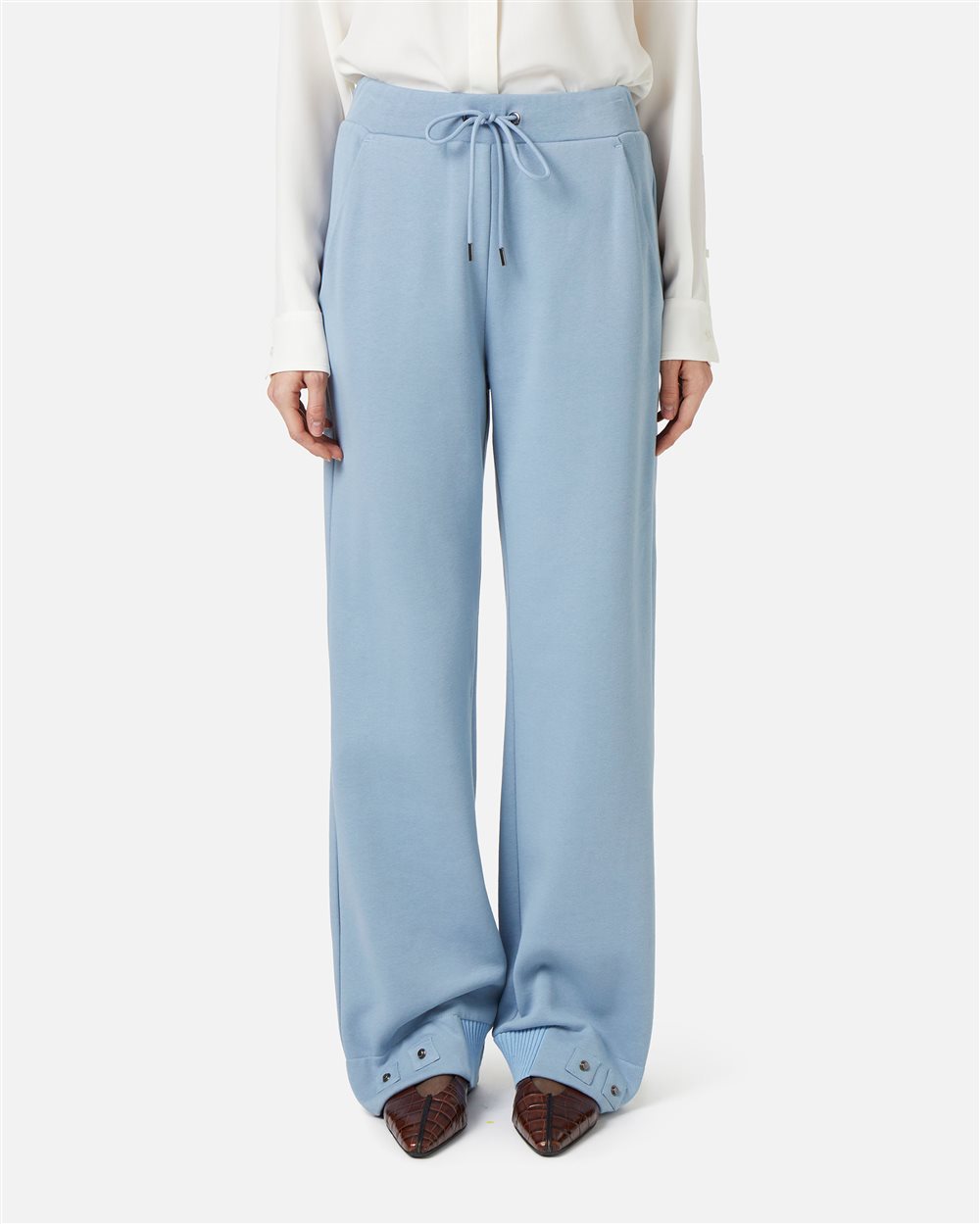 Jogger fit in sustainable brushed fleece, powder blue - Trousers | Iceberg - Official Website