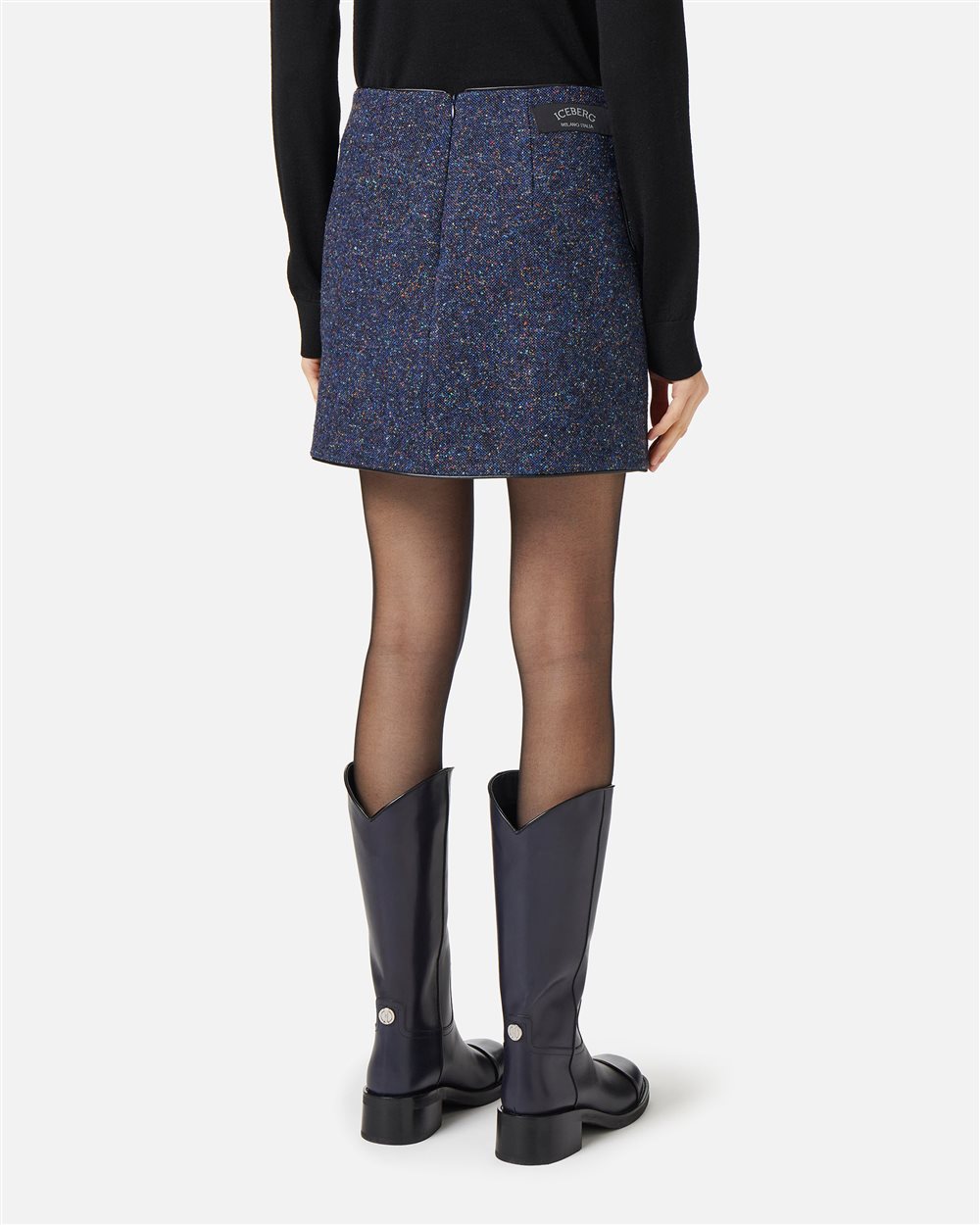 Bouclé miniskirt with faux leather trim - Clothing | Iceberg - Official Website