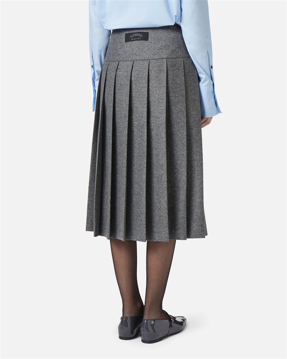 Pleated skirt with smooth front panel in wool bouclé - Woman | Iceberg - Official Website
