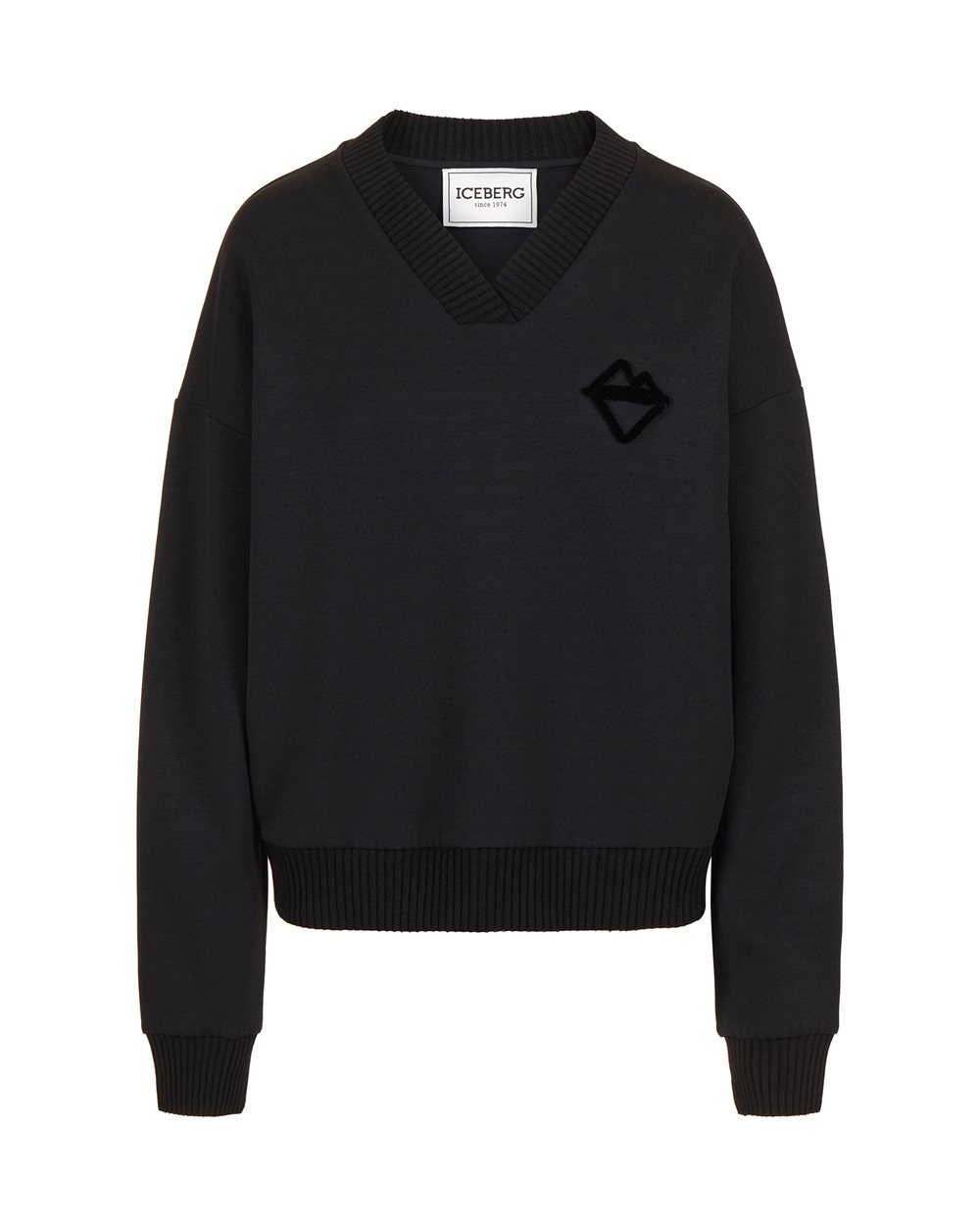 Black V-neck sweatshirt with embossed Iceberg logo - New in | Iceberg - Official Website