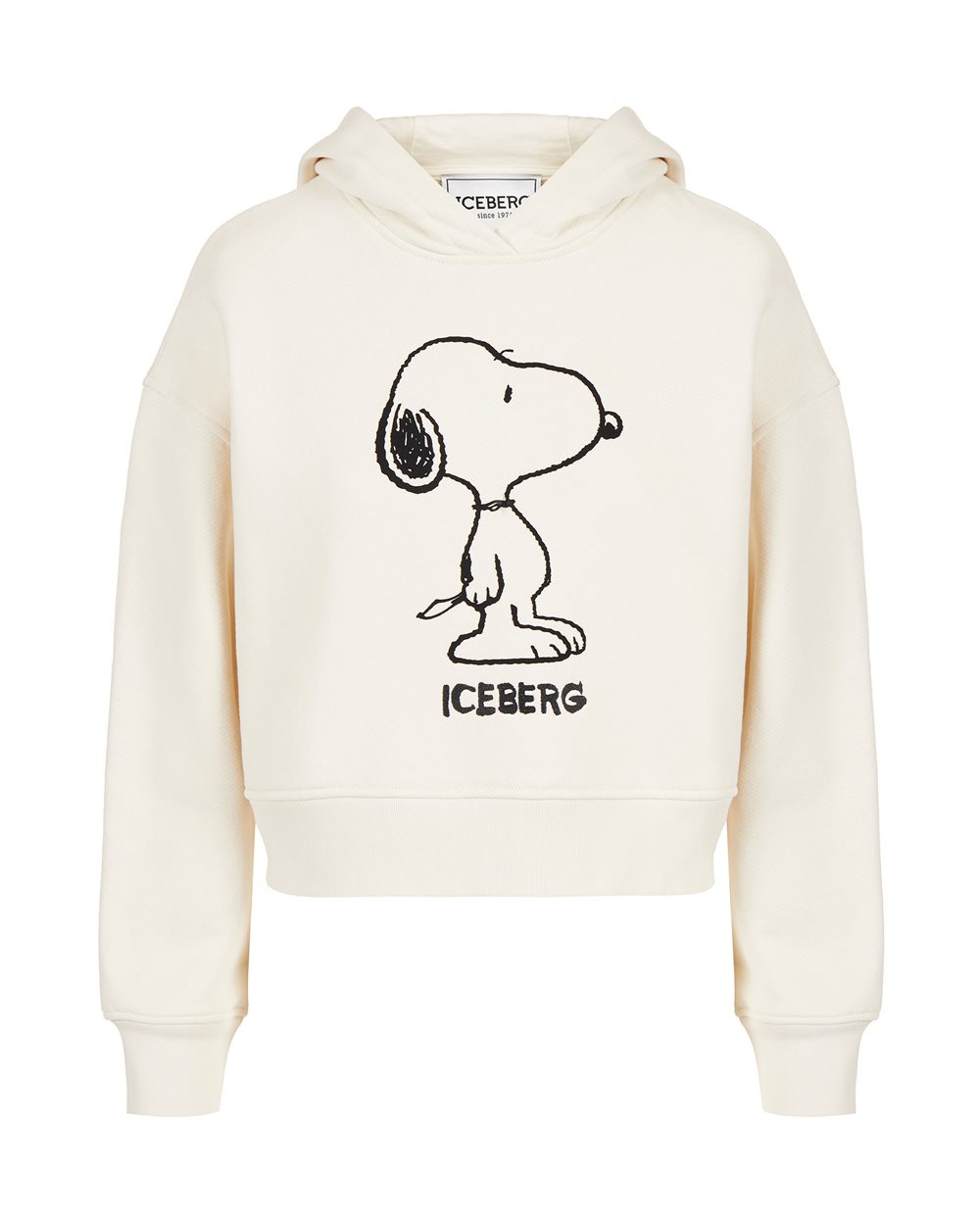 Vanilla cropped fit hoodie in cotton with embroidery - New in | Iceberg - Official Website
