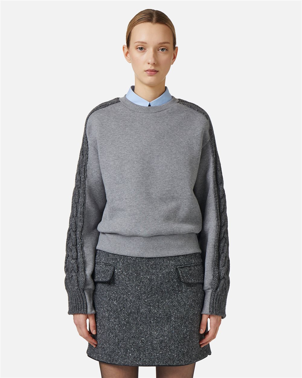 Fashion fit sweatshirt in cotton brushed fleece with braid detail - Woman | Iceberg - Official Website
