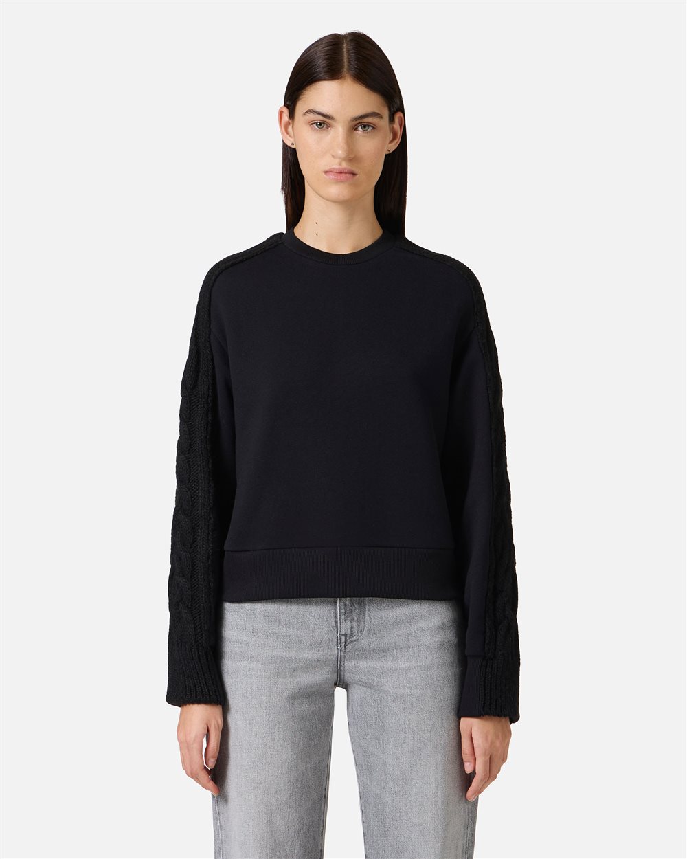 Fashion fit sweatshirt in cotton brushed fleece with braid detail | Iceberg - Official Website