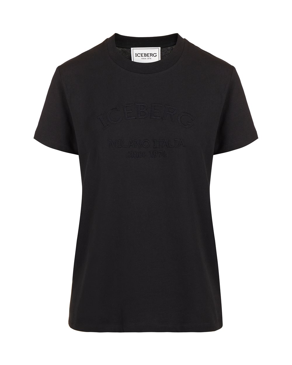 Regular fit black cotton jersey T-shirt with tone-on-tone embroidery - New in | Iceberg - Official Website