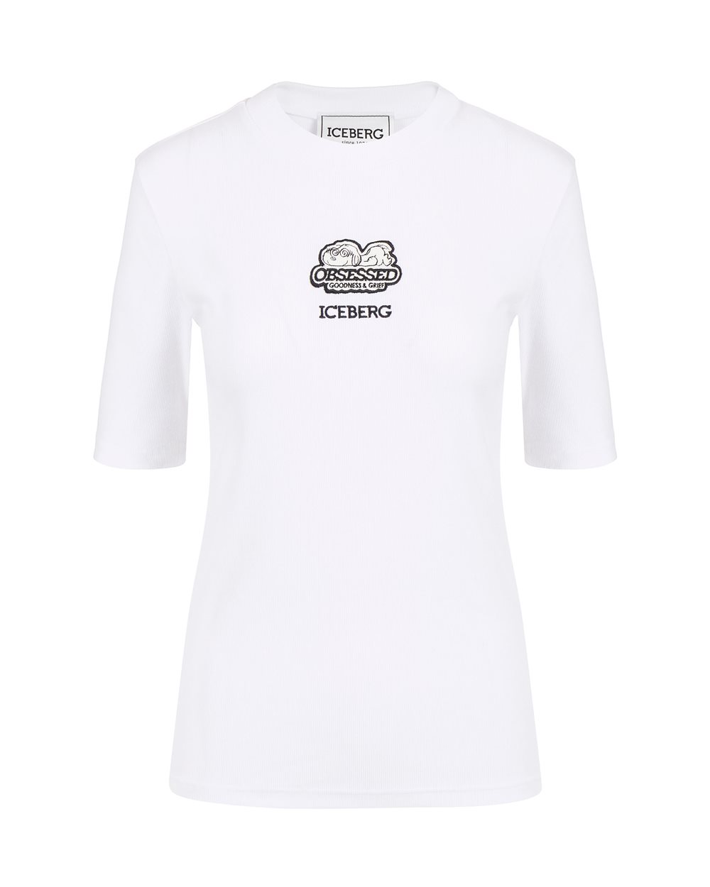 Slim fit ribbed T-shirt with Snoopy patch and embroidered logo - Woman | Iceberg - Official Website