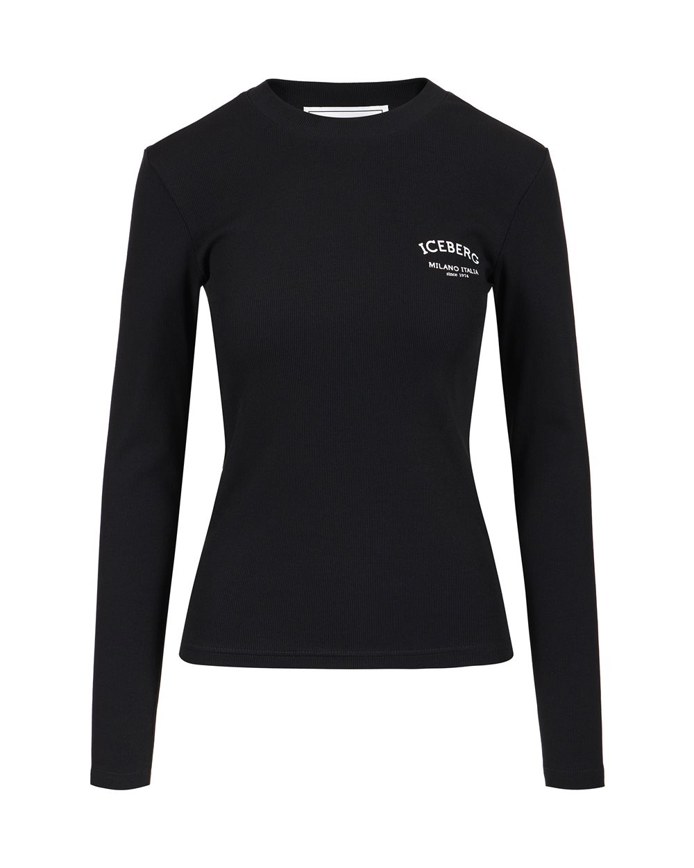 Black slim fit t-shirt in ribbed fabric with Snoopy patch and embroidered logo - T-shirts and tops | Iceberg - Official Website
