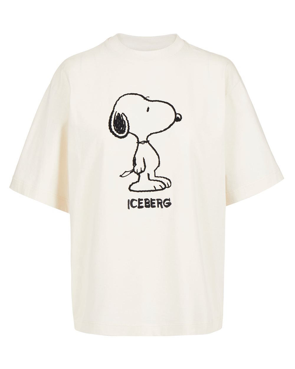 Vanilla-colored relaxed-fit T-shirt in fixed jersey with Snoopy applique - New in | Iceberg - Official Website