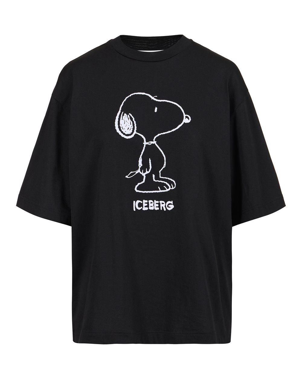 Black relaxed fit T-shirt in fixed jersey with Snoopy applique - New in | Iceberg - Official Website