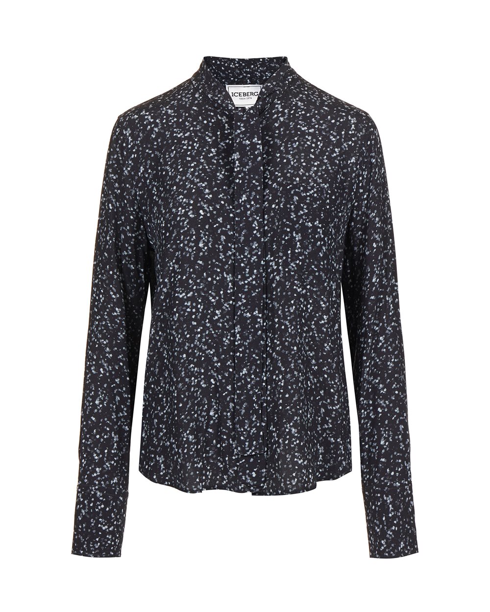 Comfort fit shirt with black and grey background print in eco-true viscose with sash and gathered de - New in | Iceberg - Official Website