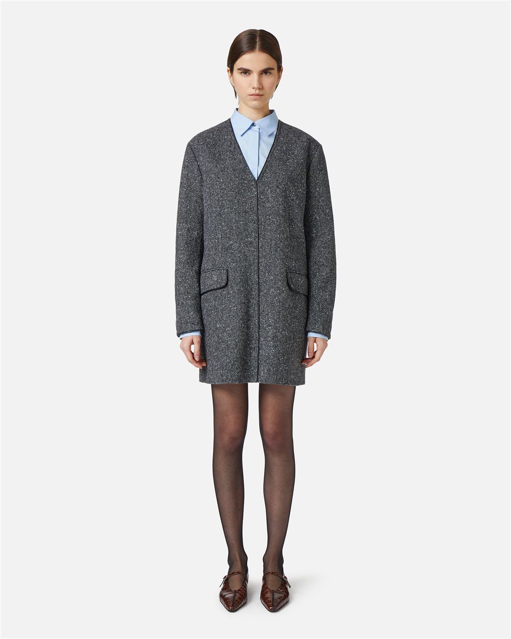 Fashion fit bouclé dress with V-neck and double-face belt - Woman | Iceberg - Official Website