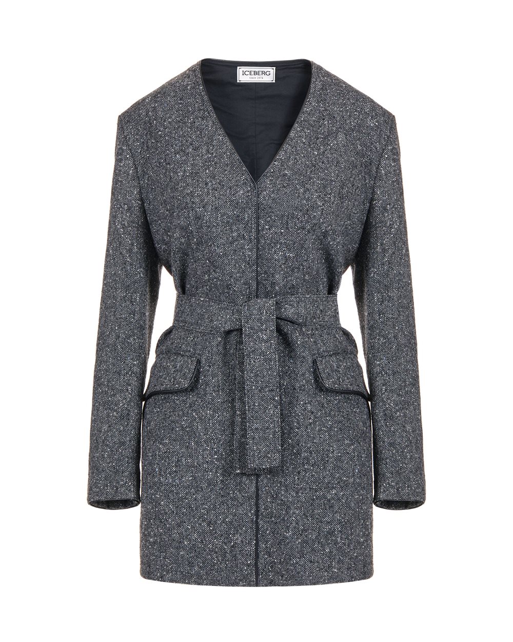 Fashion fit bouclé dress with V-neck and double-face belt - Woman | Iceberg - Official Website