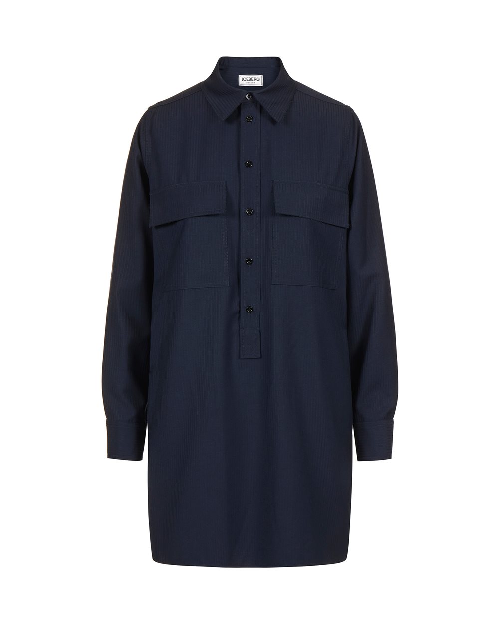 Blue shirt dress in tonal pinstripe with flap pockets - New in | Iceberg - Official Website