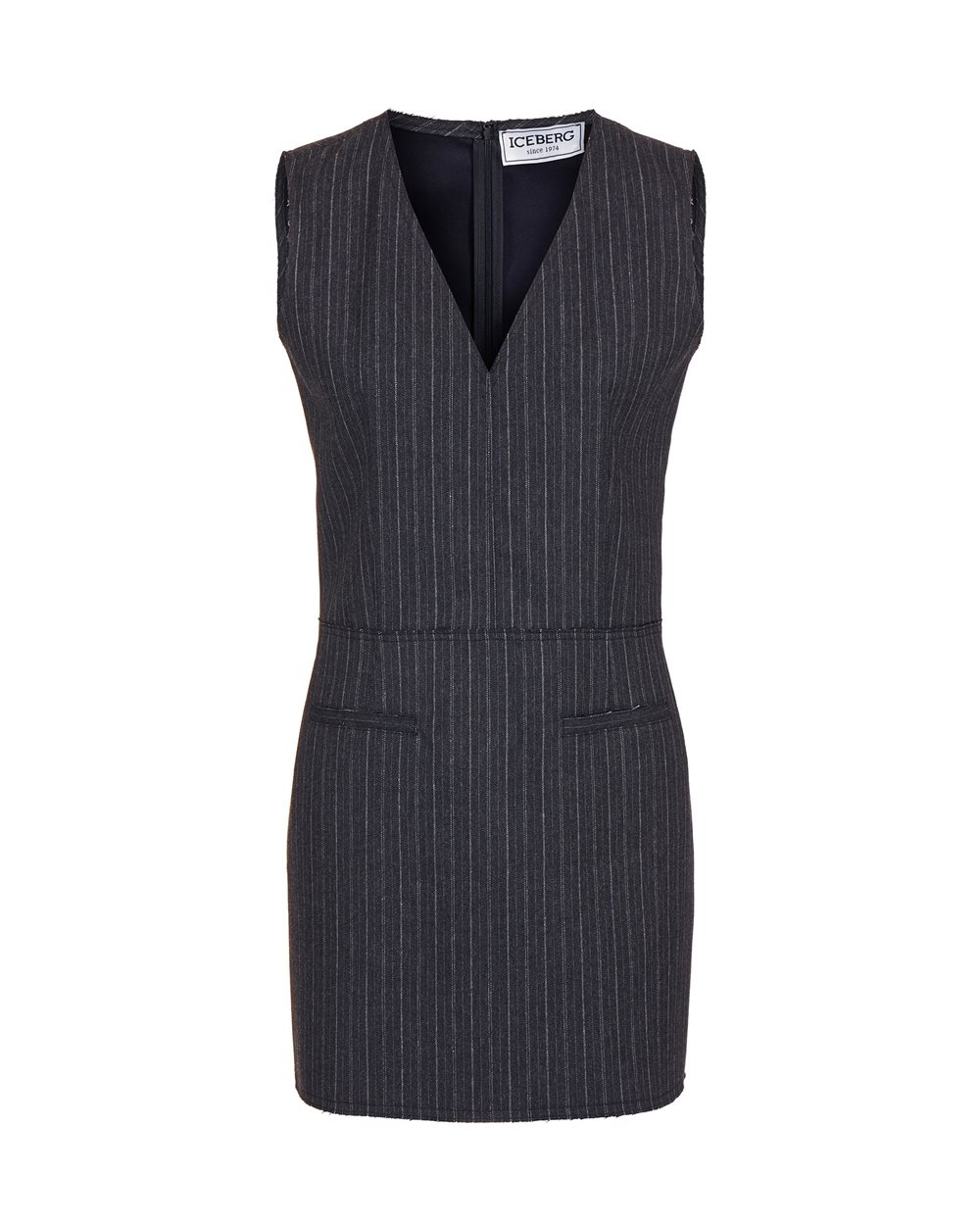 Abito smanicato regular fit riche grigio chiare e grigio scure in misto lana e viscosa tecnica - Vestiti & gonne | Iceberg - Official Website