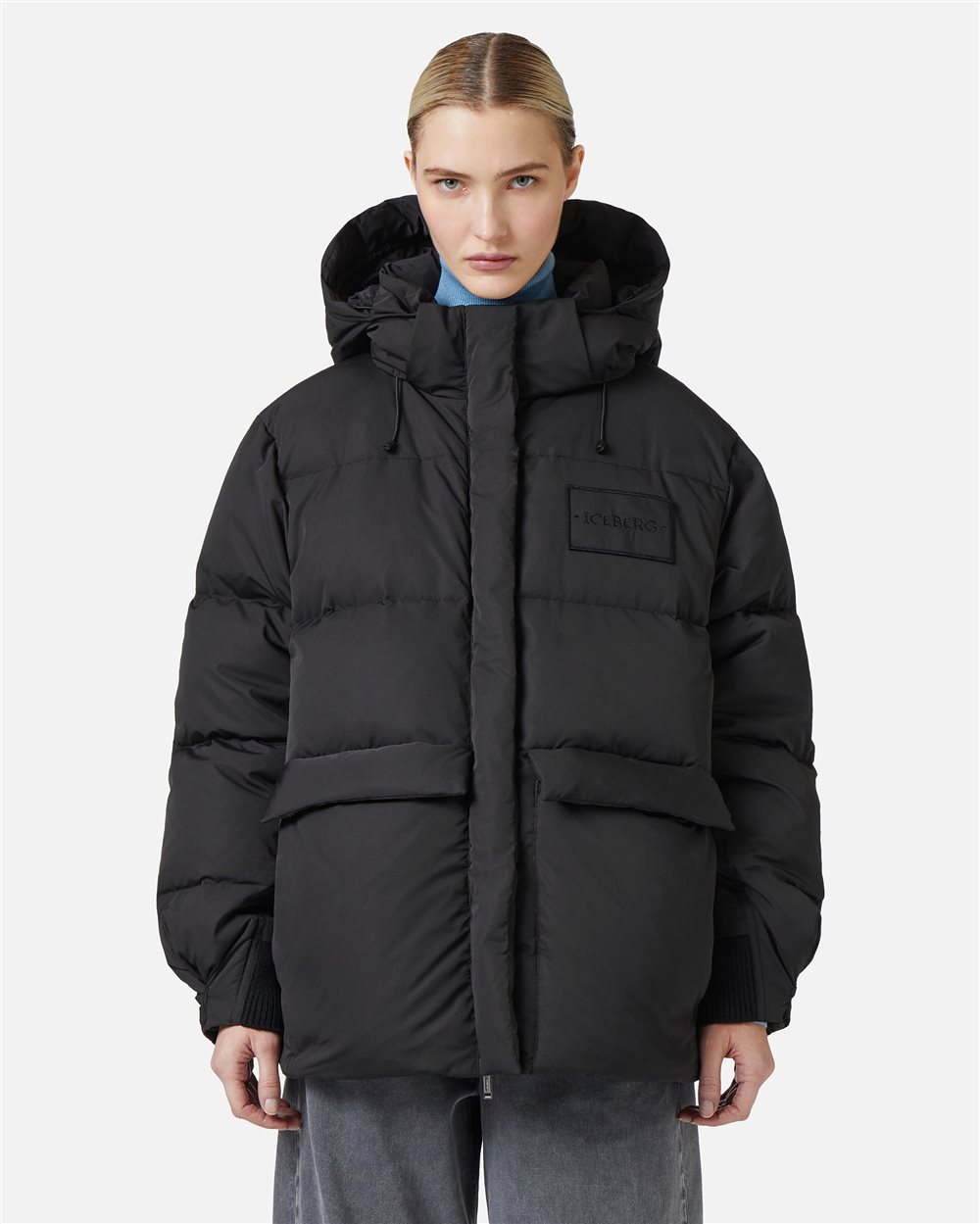 Real feather down jacket with embroidered logo patch - Outerwear | Iceberg - Official Website