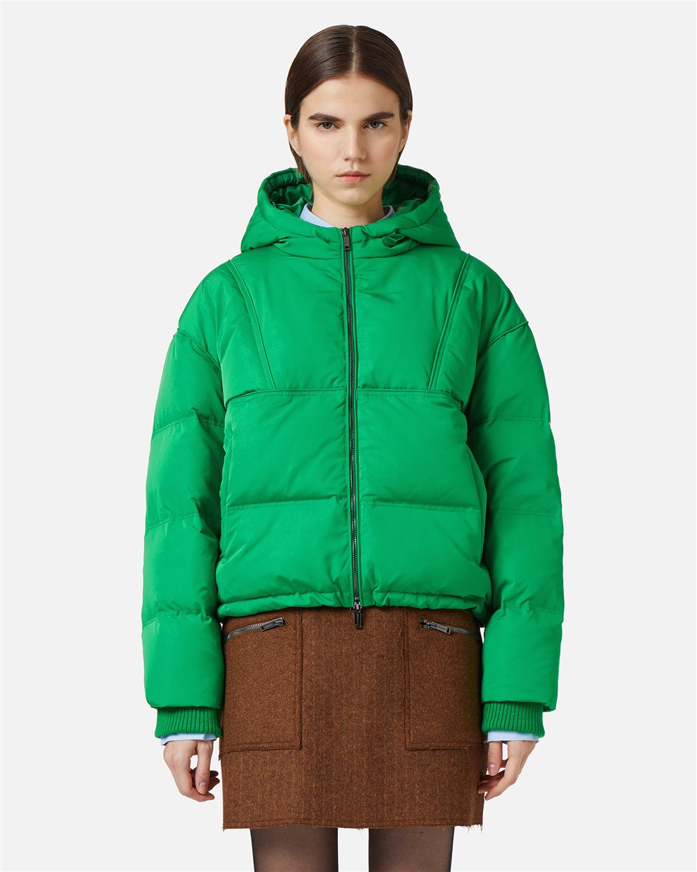 Short down jacket in real feather with logo plate - Outerwear | Iceberg - Official Website