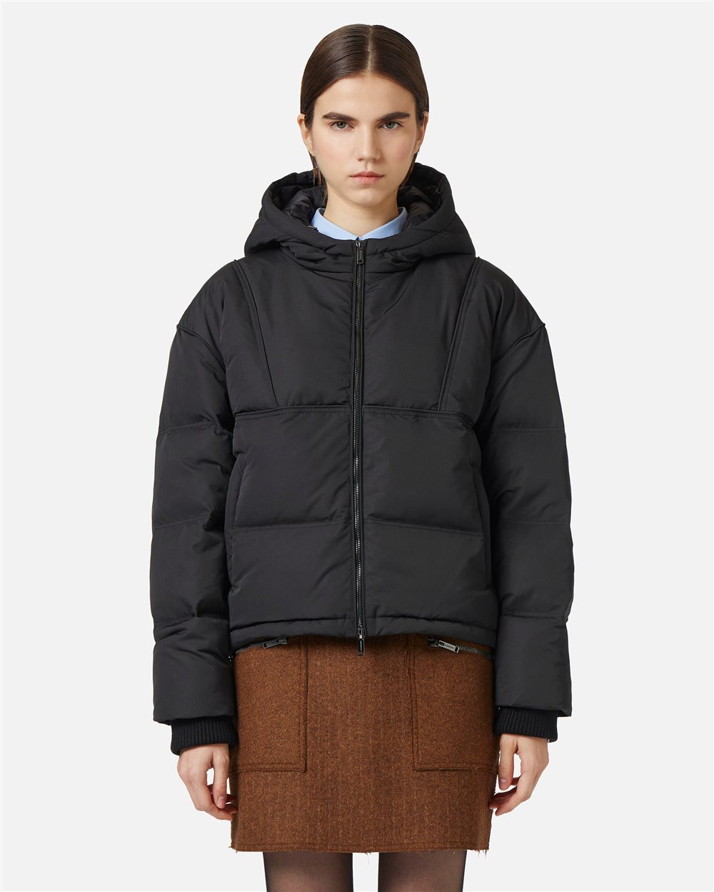Short down jacket in real feather with logo plate - Outerwear | Iceberg - Official Website