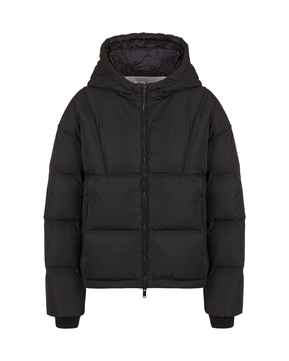 Short down jacket in real feather with logo plate - Outerwear | Iceberg - Official Website