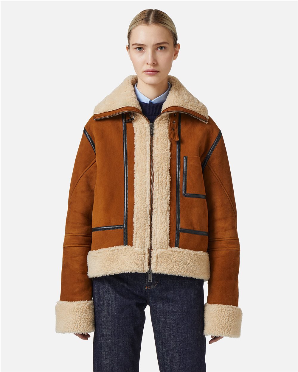 Oversized jacket in hazelnut-colored suede - Outerwear | Iceberg - Official Website