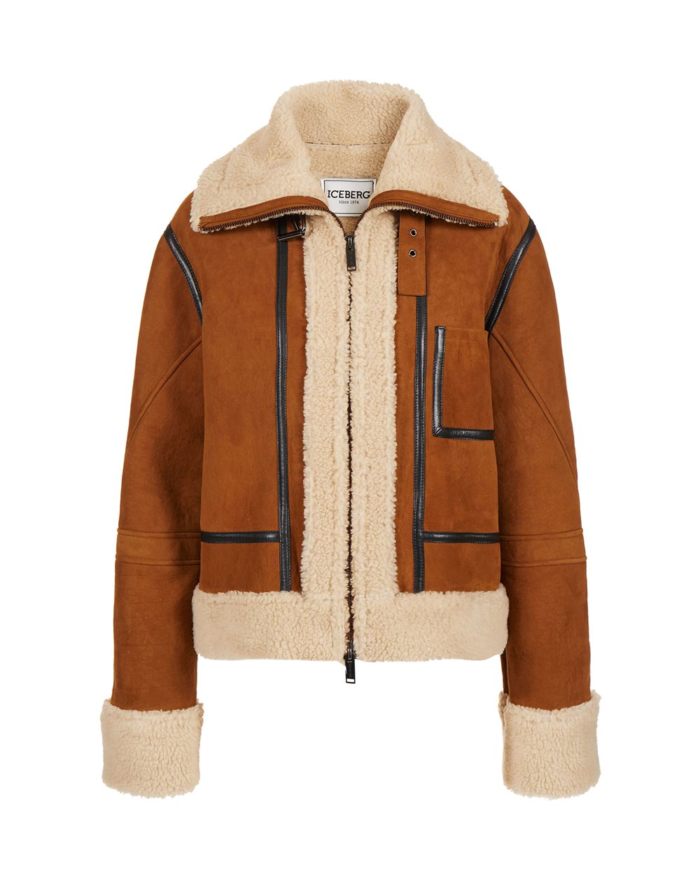 Oversized jacket in hazelnut-colored suede - Outerwear | Iceberg - Official Website