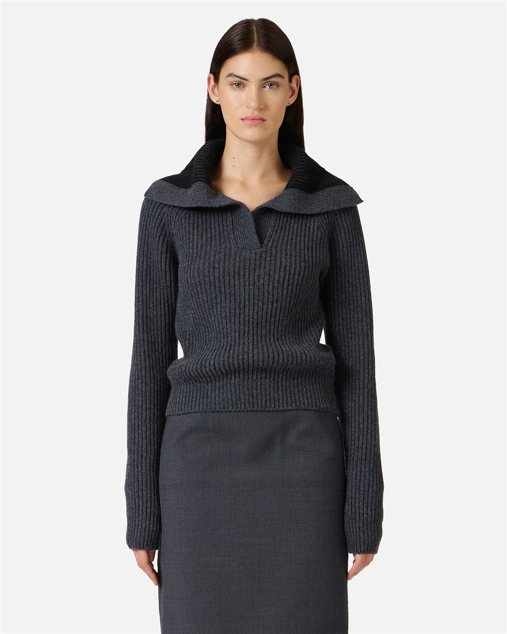 Regular-fit polo shirt in dark gray melange lambswool | Iceberg - Official Website