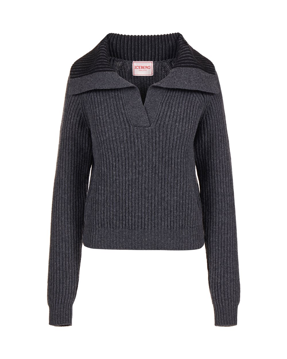 Regular-fit polo shirt in dark gray melange lambswool | Iceberg - Official Website