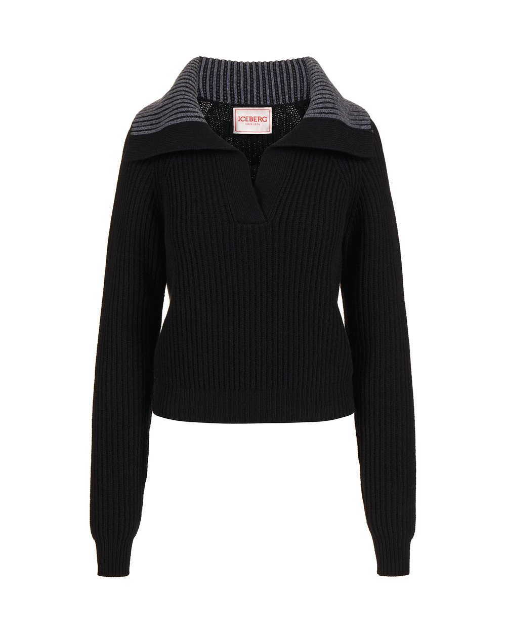 Regular-fit black lambswool polo shirt - Clothing | Iceberg - Official Website