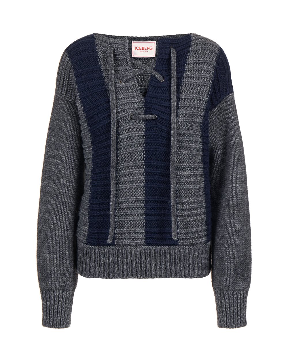 Alpaca wool crewneck sweater with contrasting stripes | Iceberg - Official Website