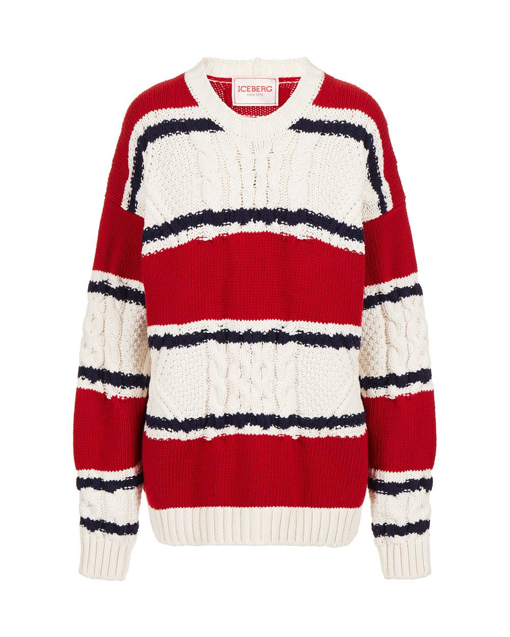 Oversized crewneck sweater in multicolored lambswool - Clothing | Iceberg - Official Website