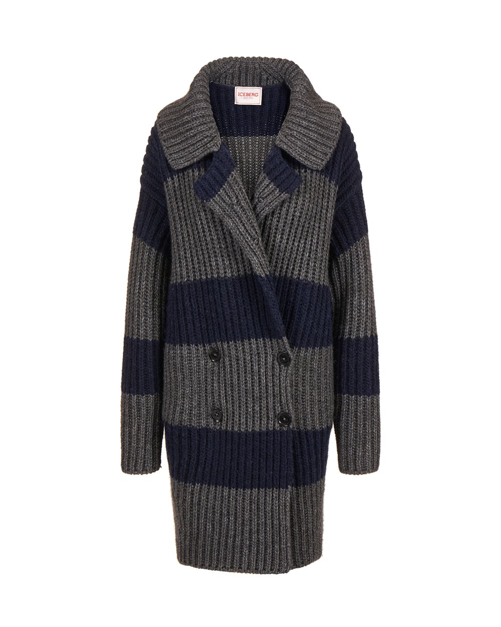 Oversized double-breasted coat in light and dark gray alpaca wool - Clothing | Iceberg - Official Website