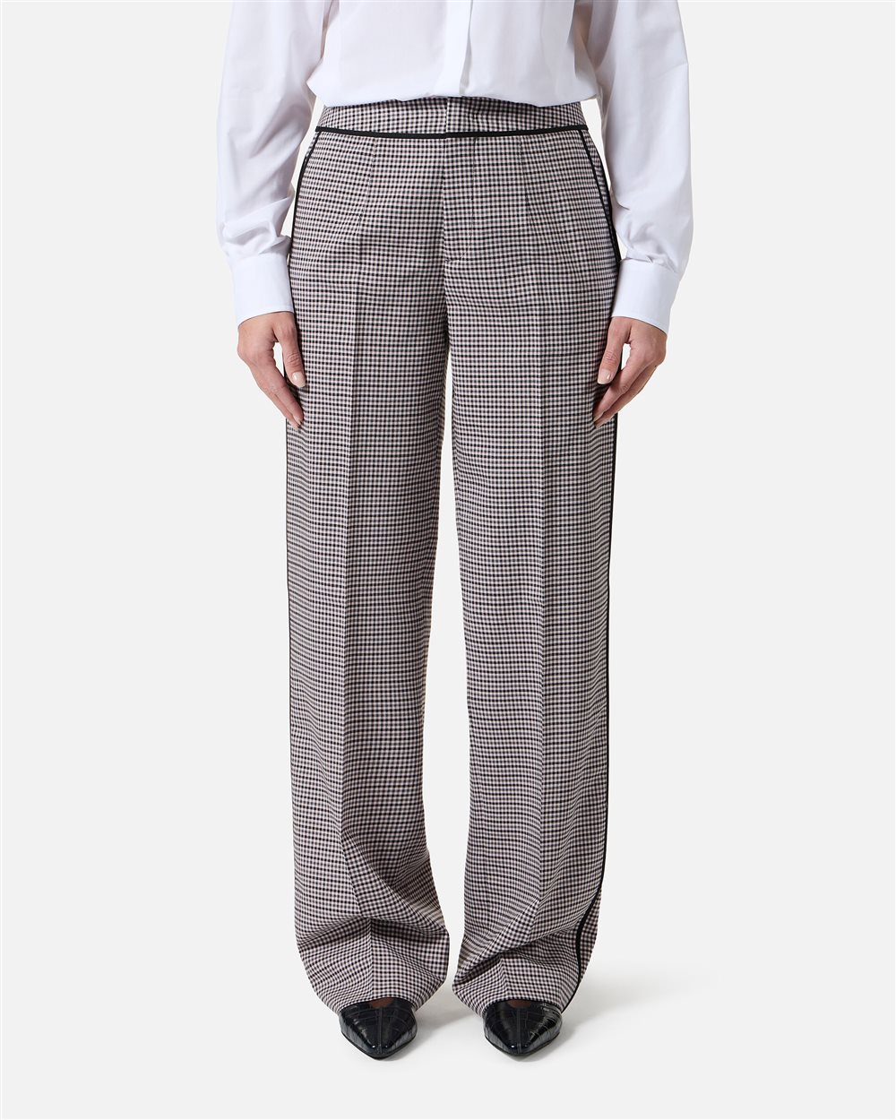 Relaxed-fit, low-rise trousers in fuchsia and black check fabric - per abilitare | Iceberg - Official Website