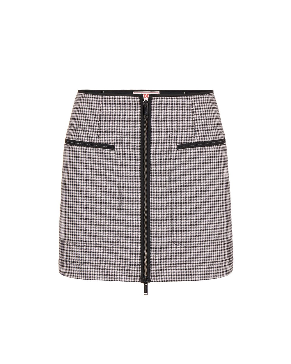Regular-fit short skirt in check fabric and fuchsia and black neoprene - Dresses & Skirts | Iceberg - Official Website