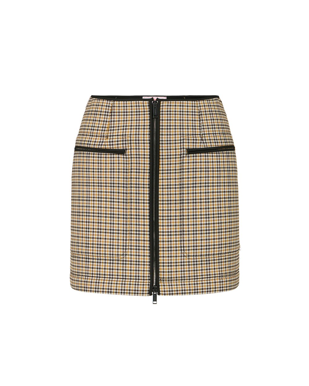 Regular-fit short skirt in check fabric and camel and brown neoprene - Dresses & Skirts | Iceberg - Official Website