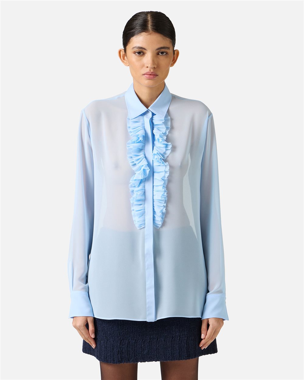Regular-fit shirt in light blue technical chiffon - T-shirts and tops | Iceberg - Official Website