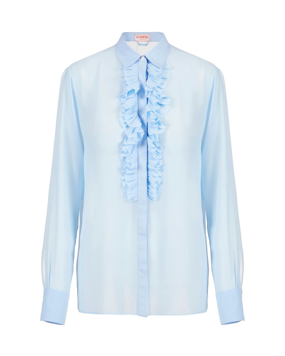 Regular-fit shirt in light blue technical chiffon - T-shirts and tops | Iceberg - Official Website