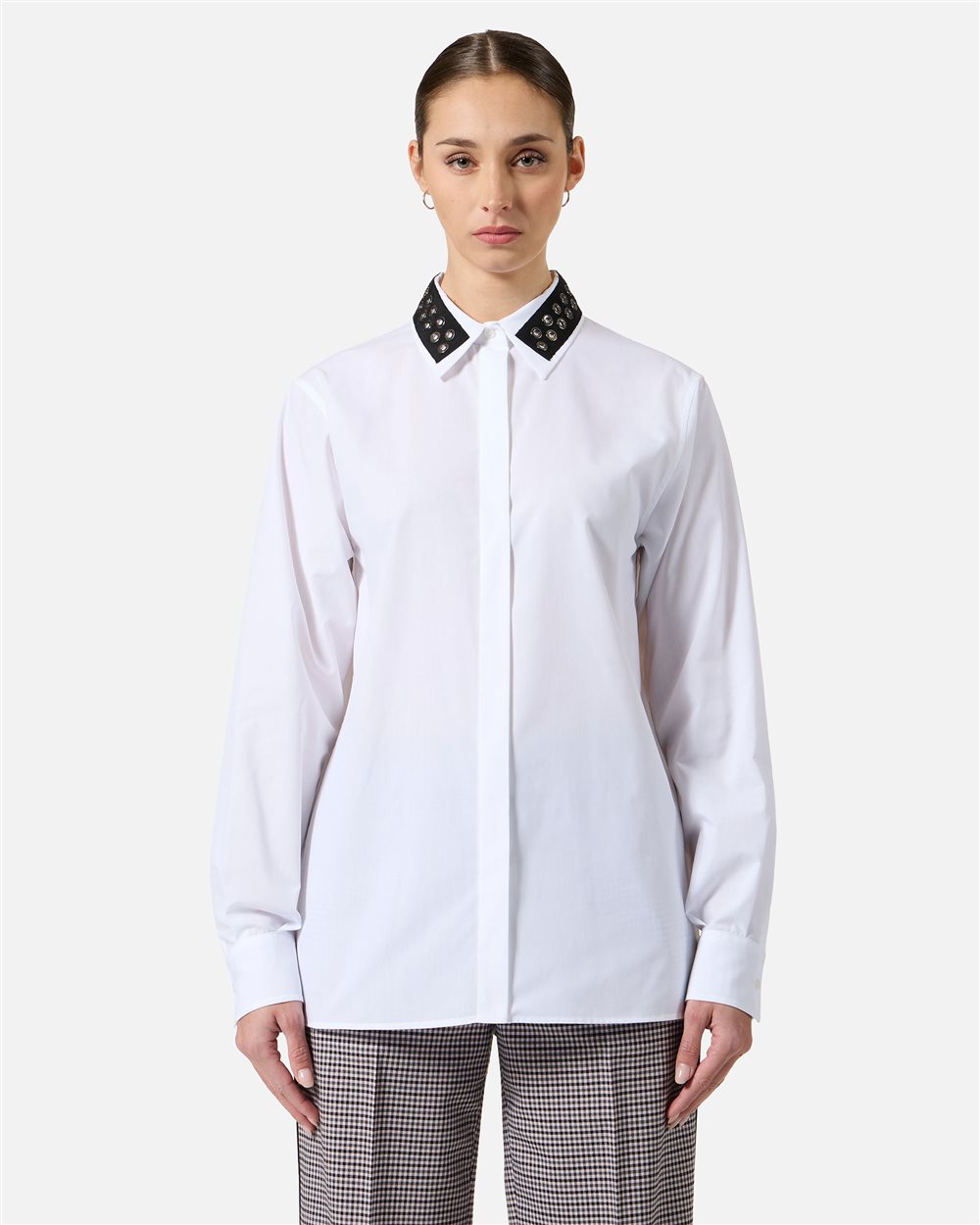 Comfort fit shirt in optical white with grosgrain details - per abilitare | Iceberg - Official Website