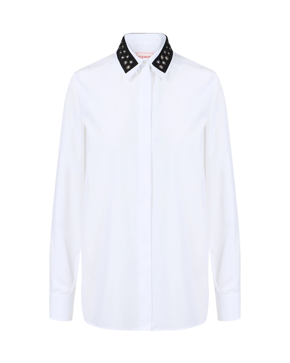 Comfort fit shirt in optical white with grosgrain details - per abilitare | Iceberg - Official Website