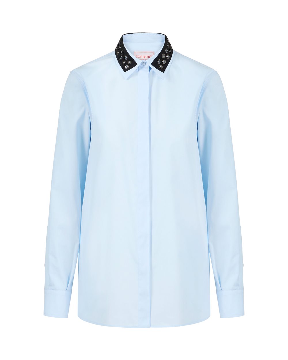 Comfort fit light blue shirt with grosgrain details - per abilitare | Iceberg - Official Website