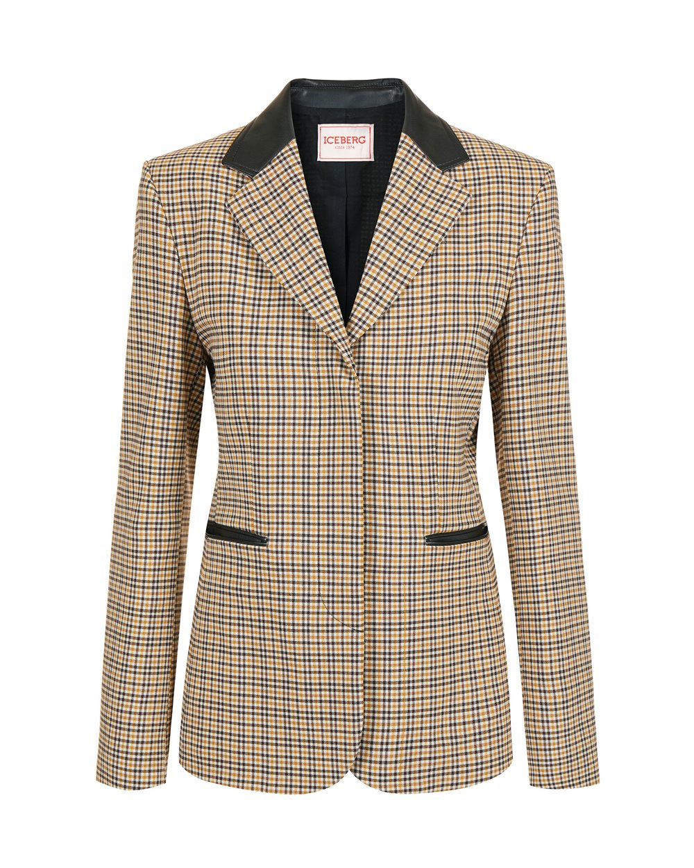 Single-breasted camel and brown check jacket with Iceberg logo - Outerwear | Iceberg - Official Website