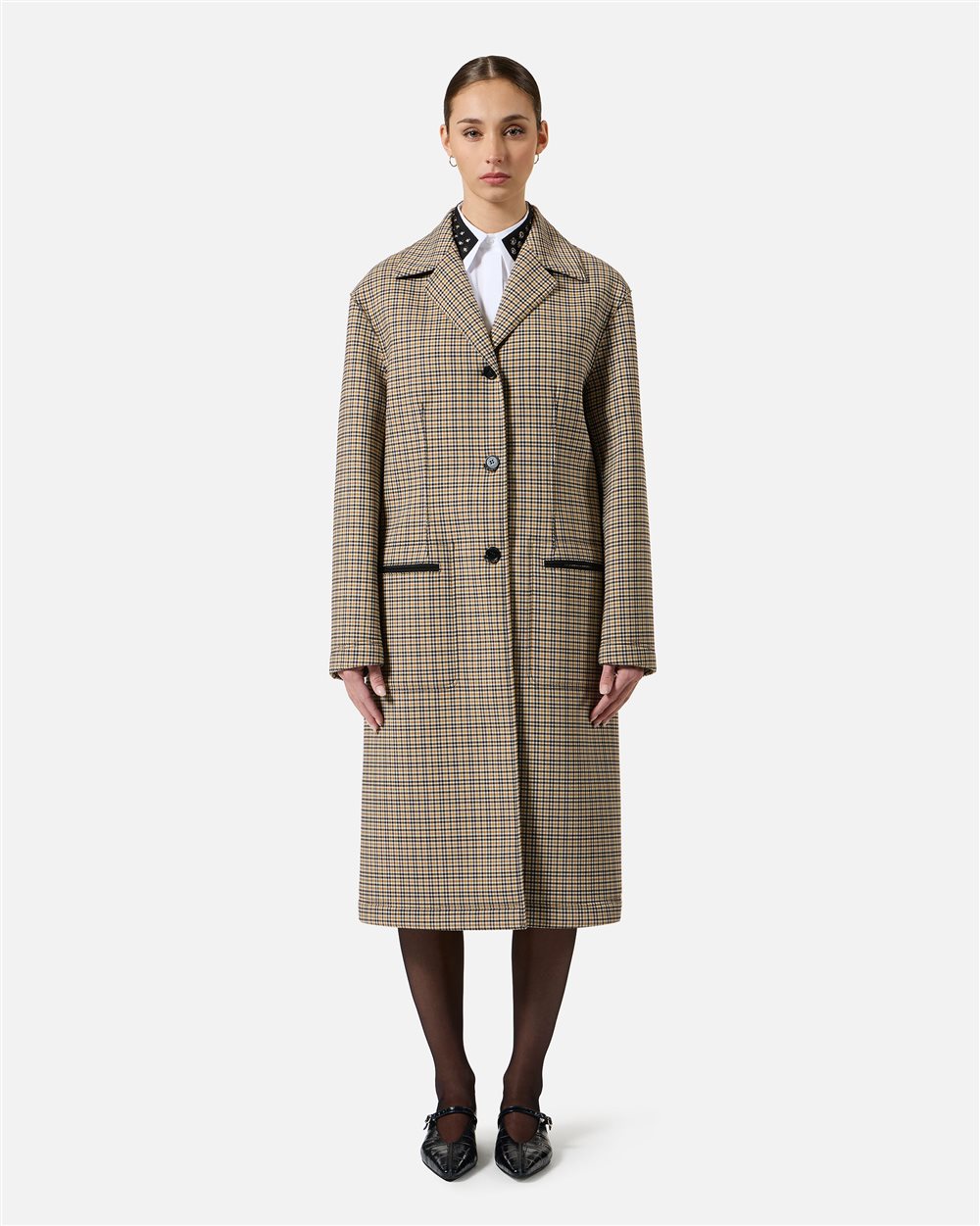 Oversized coat in camel and brown check fabric - per abilitare | Iceberg - Official Website
